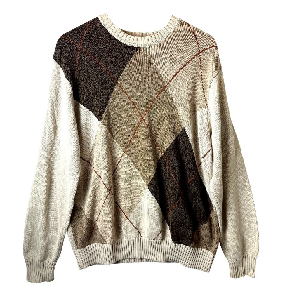 Vintage Dockers Argyle Sweater Mens Large Brown Preppy Grandpa Academia Golf